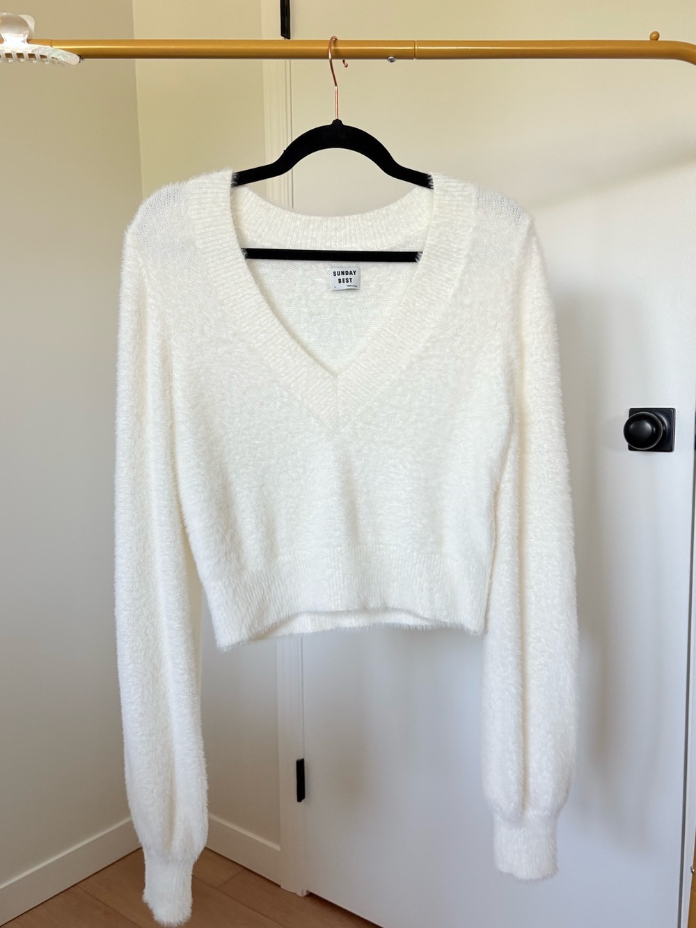 Sunday Best Cream Fuzzy V-Neck Sweater